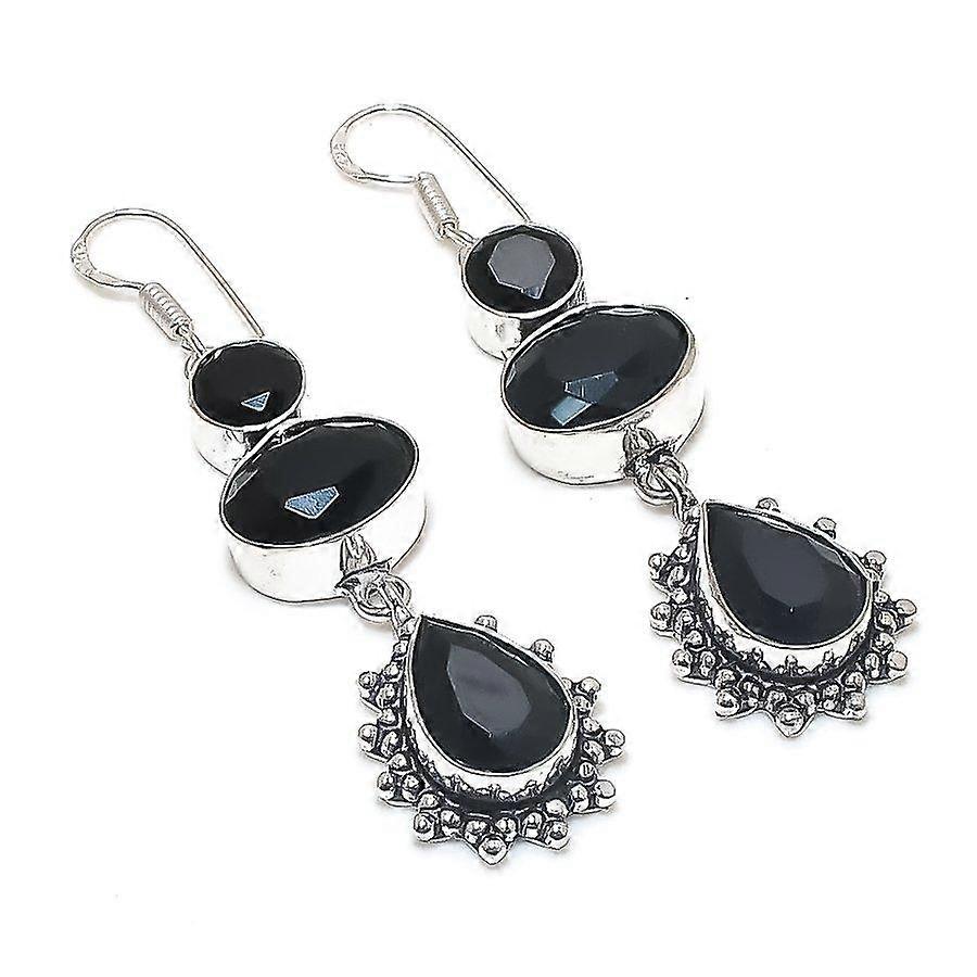 Black Spinel Gemstone 925 Sterling Silver Earring 2.56"