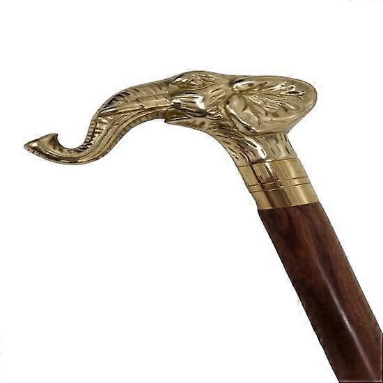 Elephant Handle Walking Stick Brass Wood