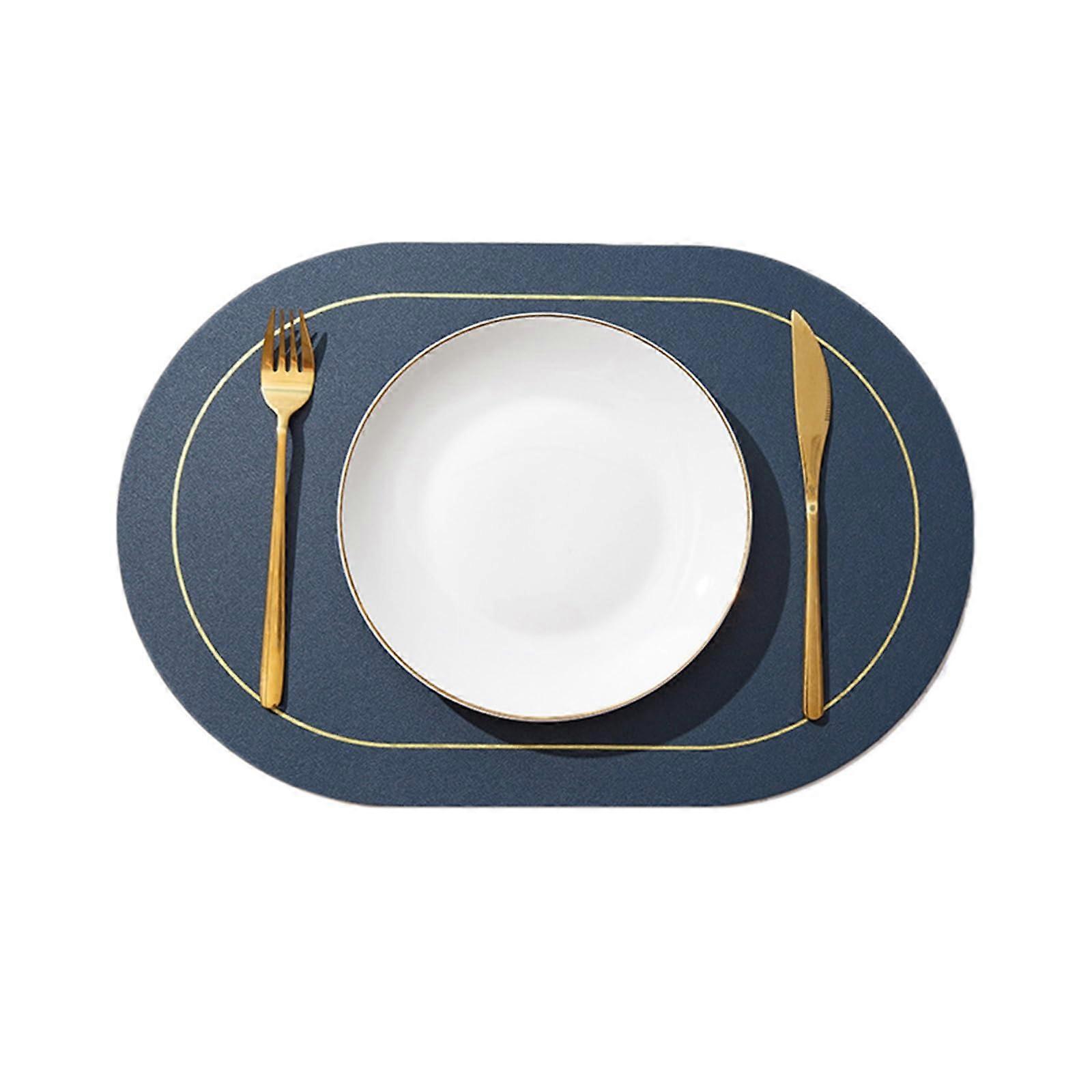 Wipeable Leather Placemats Set of 4 Washable 30x45cm Blue Yellow Rectangular Dining Table Protection