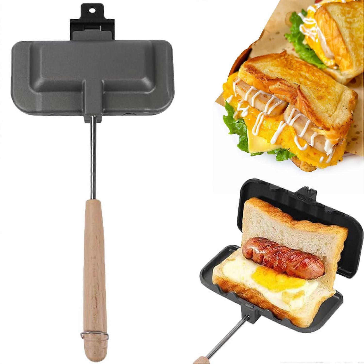 Double Sided Sandwich Maker Non Stick Frying Pan for Quick Breakfast with Heat Resistant Handle
