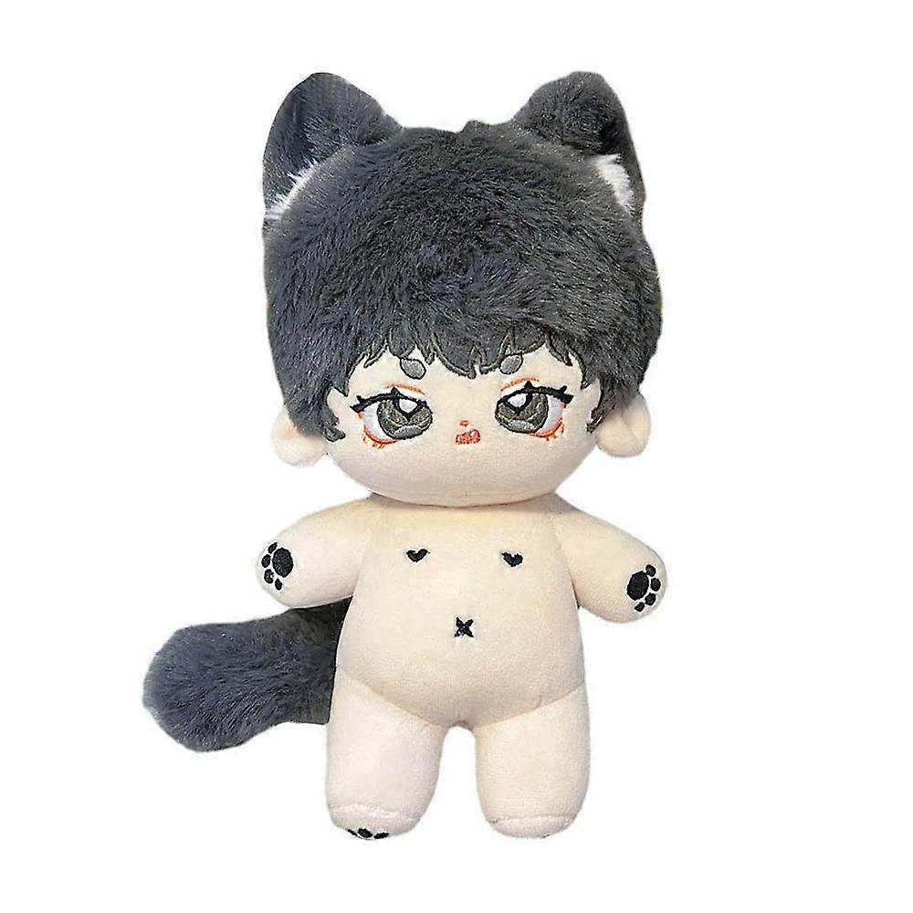 20cm Poseable Plush Doll with Skeleton Frame, Grey Fat Body, Removable Tail for Dress Up