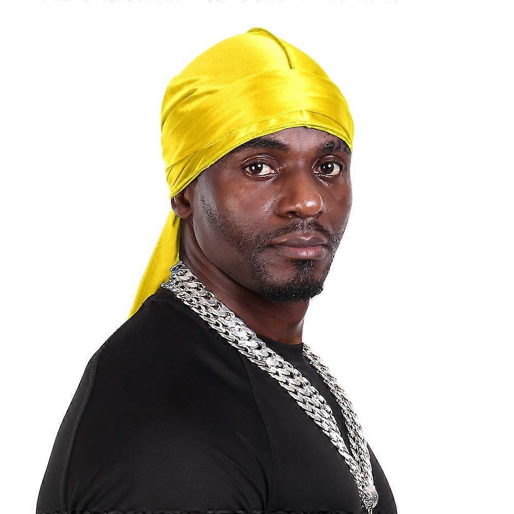 Silk and Velvet Durag for Men Yellow 360 Waves Support Extra Long Adjustable Ties  Compression