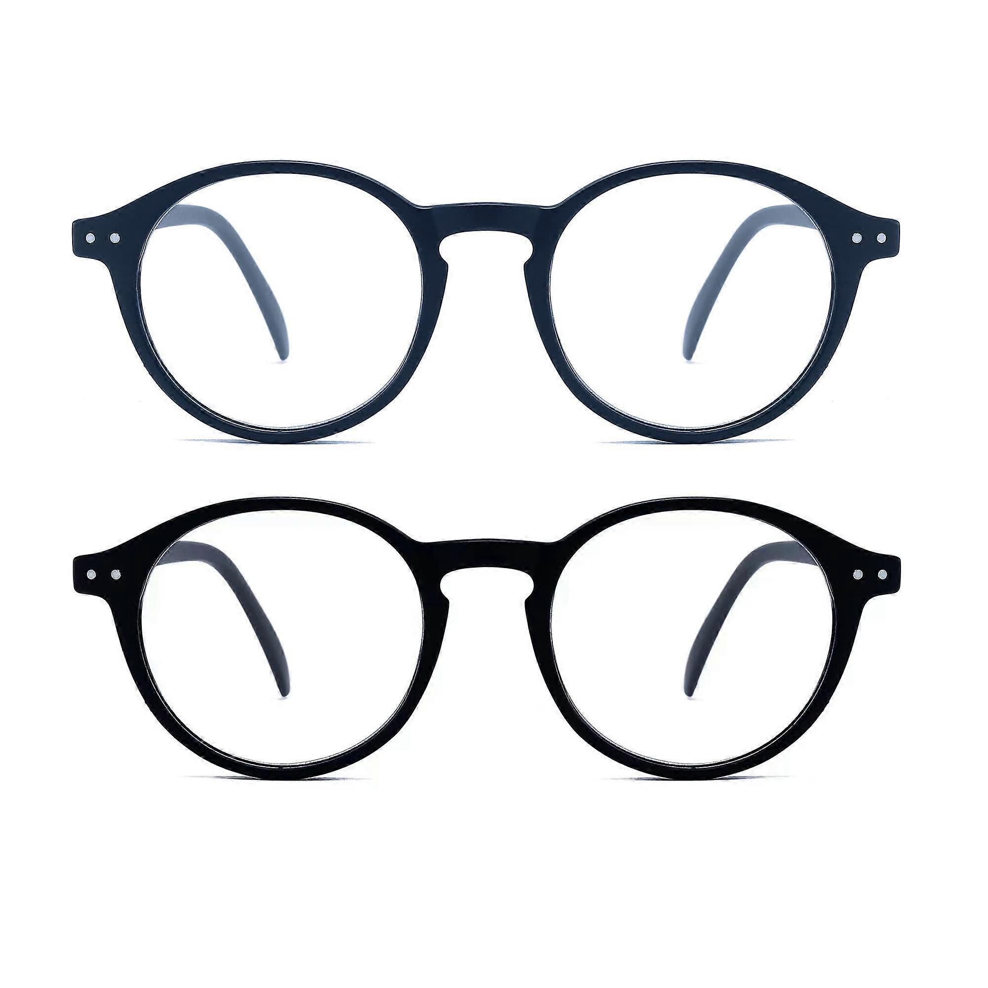 2 Pack Round Blue Light Blocking Reading Glasses +2.0 TR90 Computer Readers with Spring Hinge