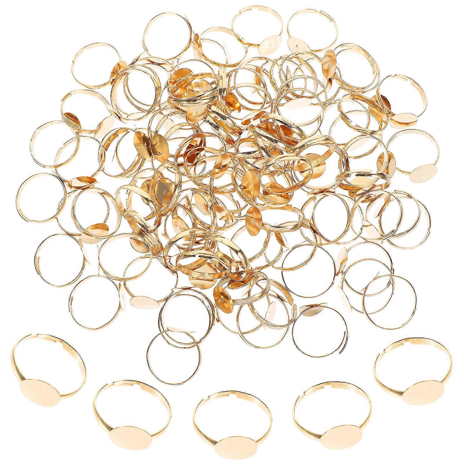 100Pcs Adjustable Ring Base Blanks for Jewelry Making Gold Alloy