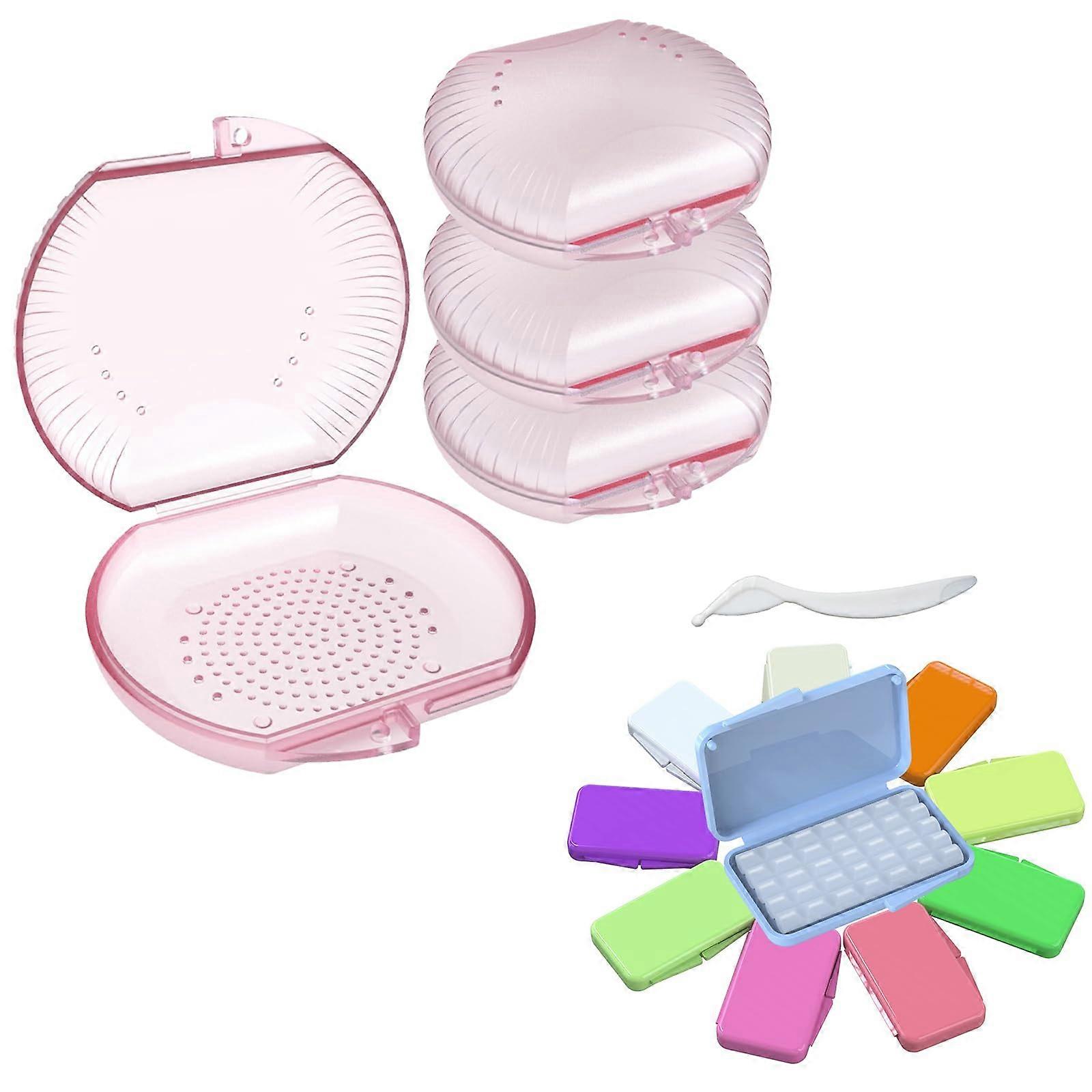 Pink Retainer Case Set with Secure Snap Closure, Compact Aligner Holder, 4 pcs Durable Storage Box