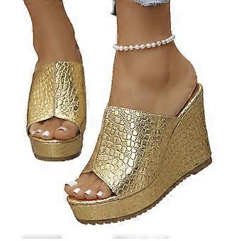 Willtoo Damen-Plateau-Keilsandalen aus PU – Breiter Riemen, Fischmaul-Design, rutschfest, elegante Sandalen, geeignet für Abschlussball/Hochzeit/Freizeit