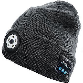 Gorro luminoso Morttic com LED, Bluetooth, alto-falantes estéreo e microfone, lanterna de cabeça recarregável via USB com viva-voz – Cinza, 5 LEDs, compatível com iOS/Android