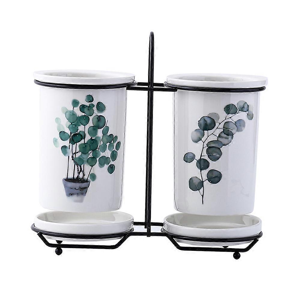 Tableware Chopsticks Stand for Kitchen Use Ceramic Holder 2Sets White