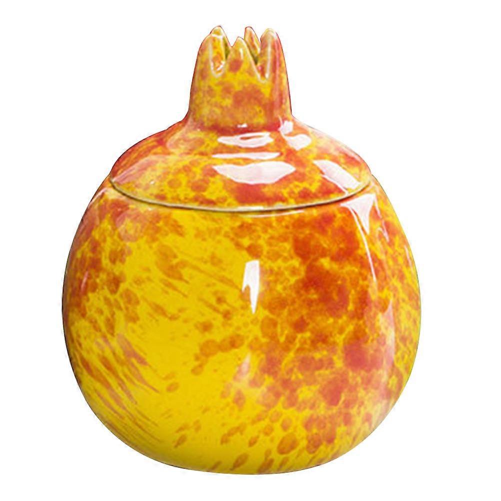 Yellow Ceramic Tea Leaf Container for Storage with Unique Pomegranate Shape