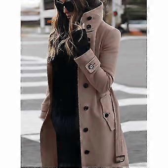 Autumn Winter Woolen Coat Women's Slim Fit Cardigan Large Coat Women Long Sleeve Single Breasted Stand Collar Woolen Coati