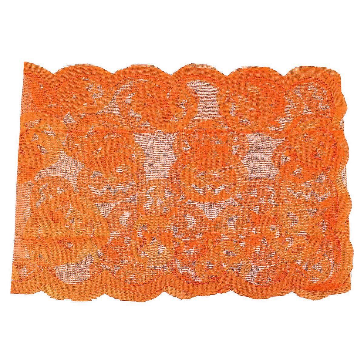 Knitting Lace Rectangular Table Runner with Halloween Elegant Pumpkin Patterns