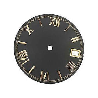 28.5mm Watch Dial with Calendar, Metal Watch Face Replacement compatible with NH35, Roman Numeral Markers