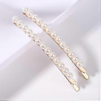 Vintage Pearl Wedding Hairpins and Hair Barrettes - Gold Hair Accessories with French Pearl Decorative Bobby Pins for Brides, Women and Girls (2Pcs)  