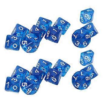 20pcs Digital Dice 10 Sided Transparent Clear Numbers Teaching Dice Set compatible with Table Game Kids Math Learning Blue