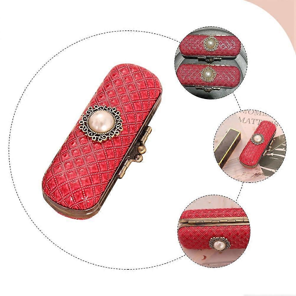 A lipstick case with a mirror, featuring a lychee pattern and exquisite white