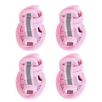 4pcs Summer Breathable Pets Dog Boots Mesh Sandals Dog Shoes Anti-slip Sneakers Pet Supplies (Pink) - Size 4