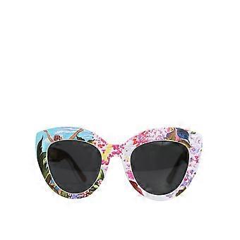 Dolce & Gabbana Multicolor Wood Crystal Brass Frame Floral Hand Paint Sunglasses