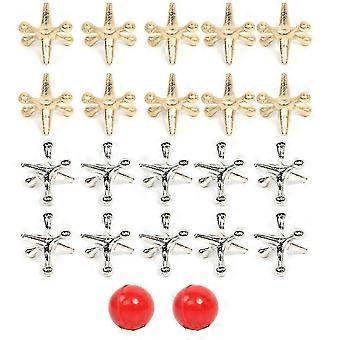 2 Sets Retro-Metal-Jacks-and-Ball-Spiel mit 2 Hüpfbällen. Klassisches Jacks-Spiel für Partygeschenke, Spielpreise für Kinder und Erwachsene