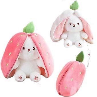 Reversible Fruit Bunny Plush Toy, Strawberry & Carrot Transformable Rabbit Stuffed Doll, Cute Flip Rabbit Plushie Gift