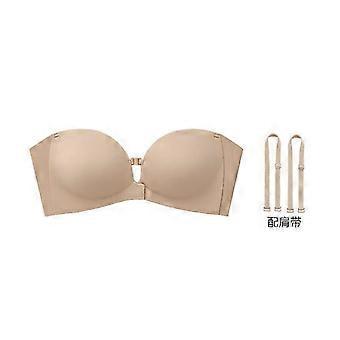 Axelbandslös push up-bh med framknäppning, halkfri sömlös vadderad osynlig bralette för kvinnor med liten byst, sommarklänning, underkläder