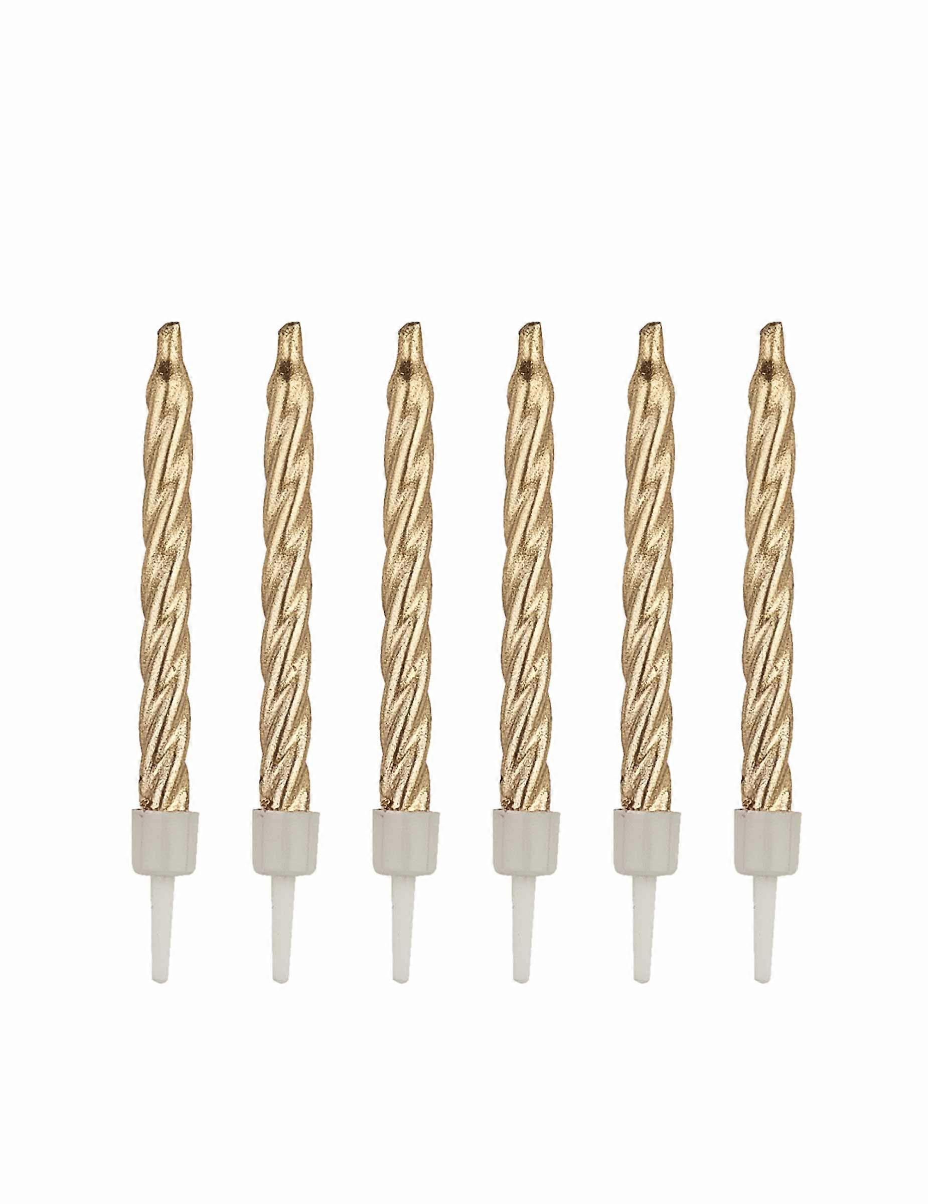 12 bougies dorées 7,5 cm avec bobèches