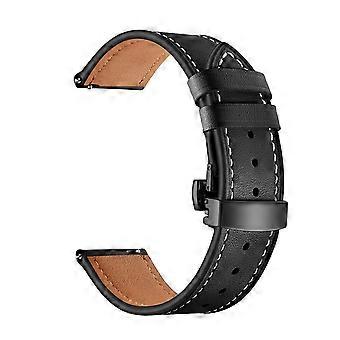 Leather Watch Band 20mm Compatible with Samsung Galaxy Watch 4 3 Classic Active 2 Garmin Venu SQ Black Leather Strap with Quick Release Clasp