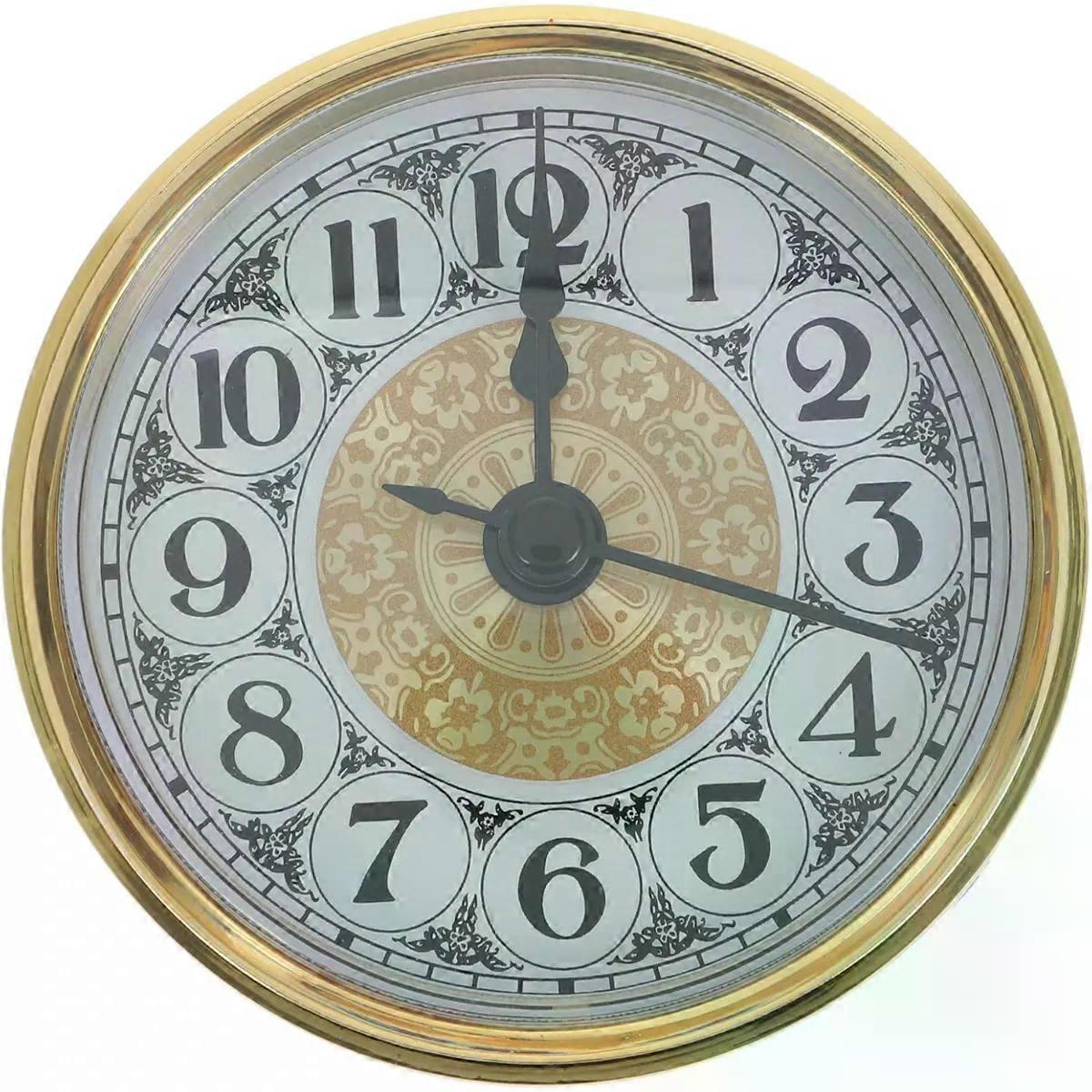 Clock Insert 90mm Round Face Gold Trim Analog Movement
