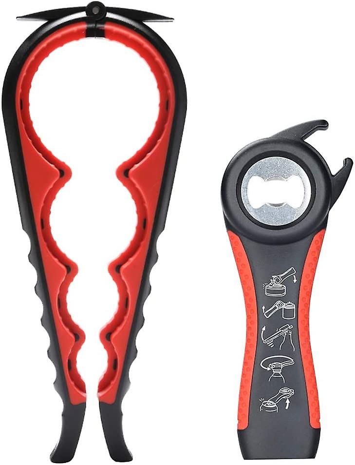 2022 Latest Jar Opener, 5 in 1 Multi Function Bottle Opener Ring Pull Can Opener Kit(red black)
