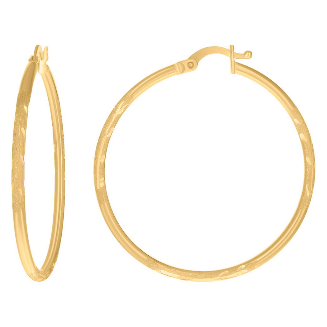 10Kイエローゴールドレディーススパークルカット40 mm x 2 mmラウンドチューブフープピアス-女性用フープピアス