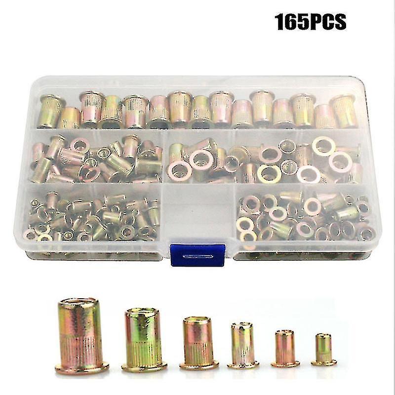 Rivet Nut, Threaded Inserts Nut Carbon Steel Zinc Plated In Plastic Box M3 M4 M5 M6 M8 M10 M12 165pc