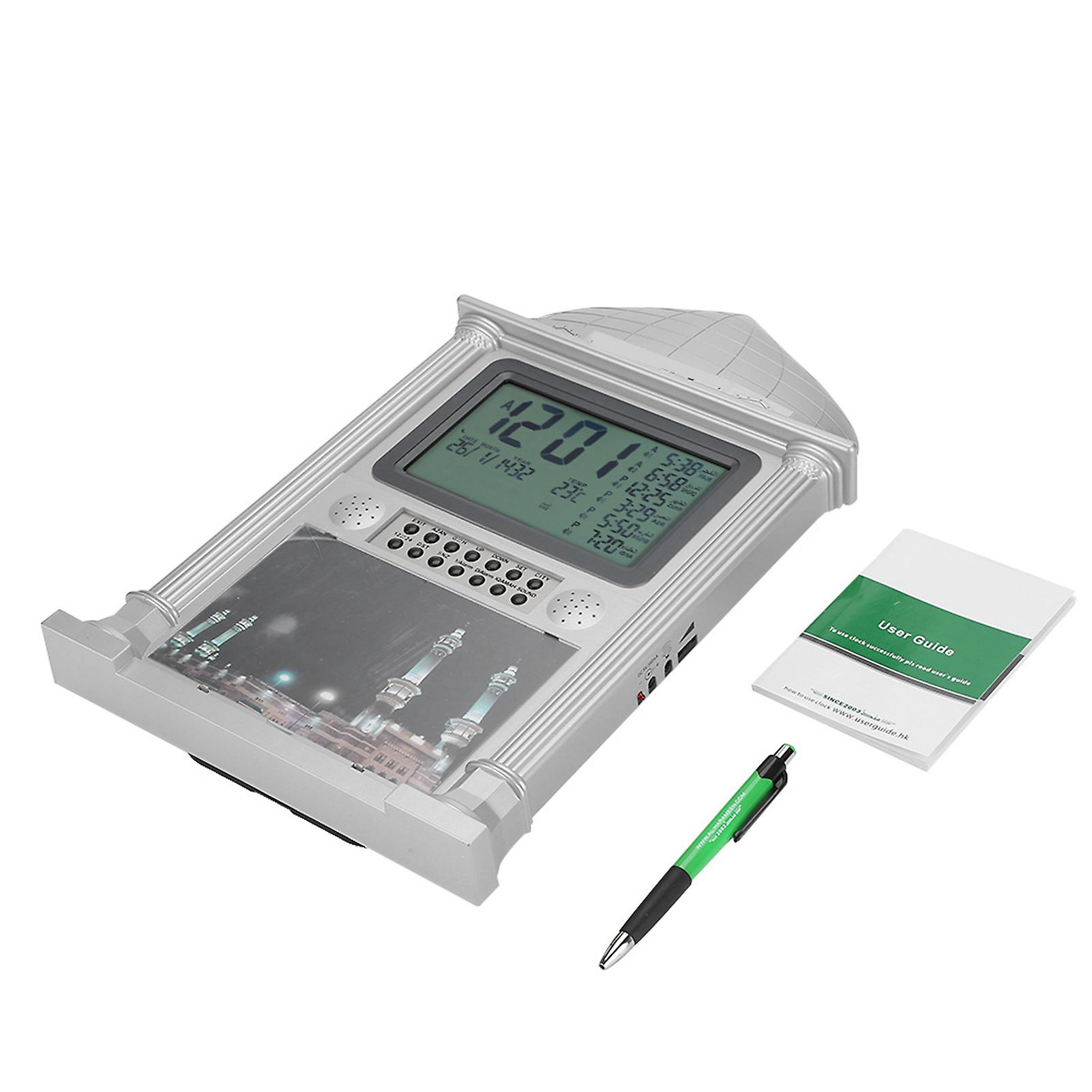 1Pcs Plastic Islamic Prayer Digital Calender Time Display Alarm Wall Clock(grey)