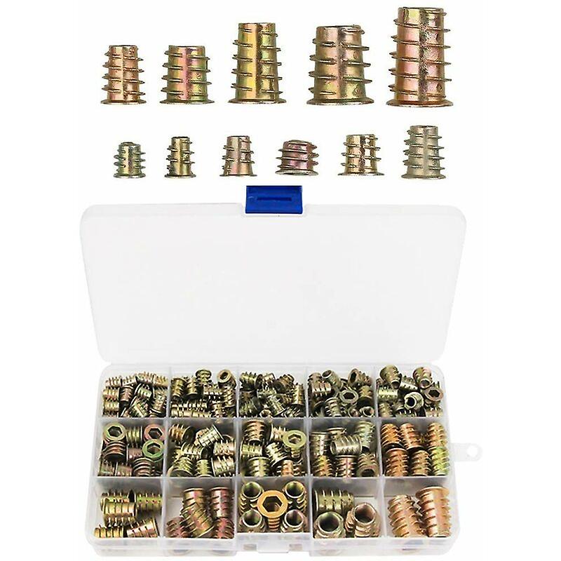 230 Pieces Zinc Alloy Hex Threaded Insert Nuts Threaded Insert Nuts External Thread M4 M5 M6 M8 M10 for Wood Furniture Nut Tool Kit