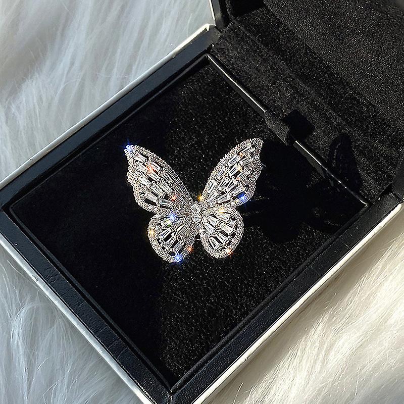 Zircon Butterfly Ring Gem Stone Opening Exaggerated Big Knuckle Rings