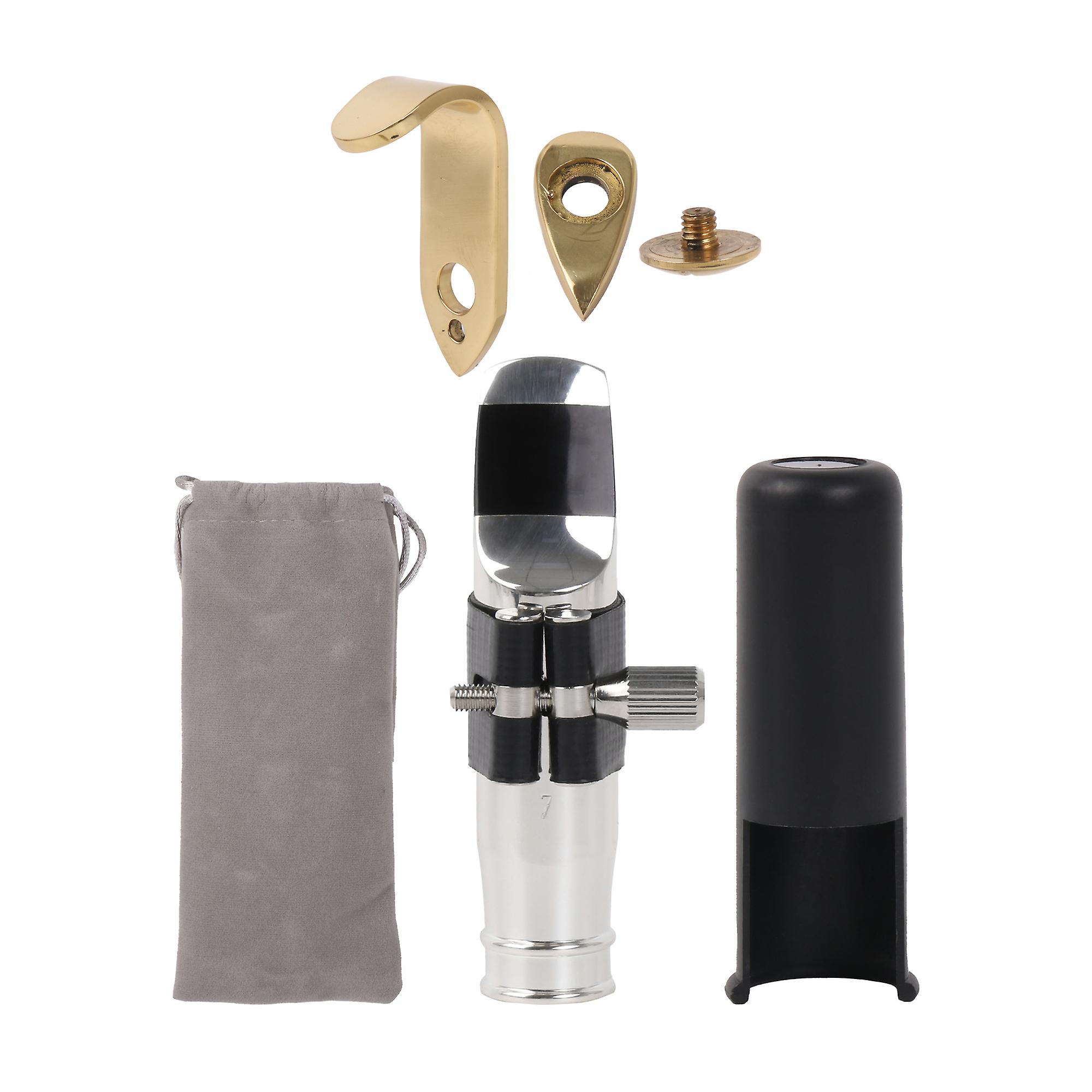 Silver Alto Saxophone Mouthpiece 7# Clamp for Sax with Thumb Hook Rest