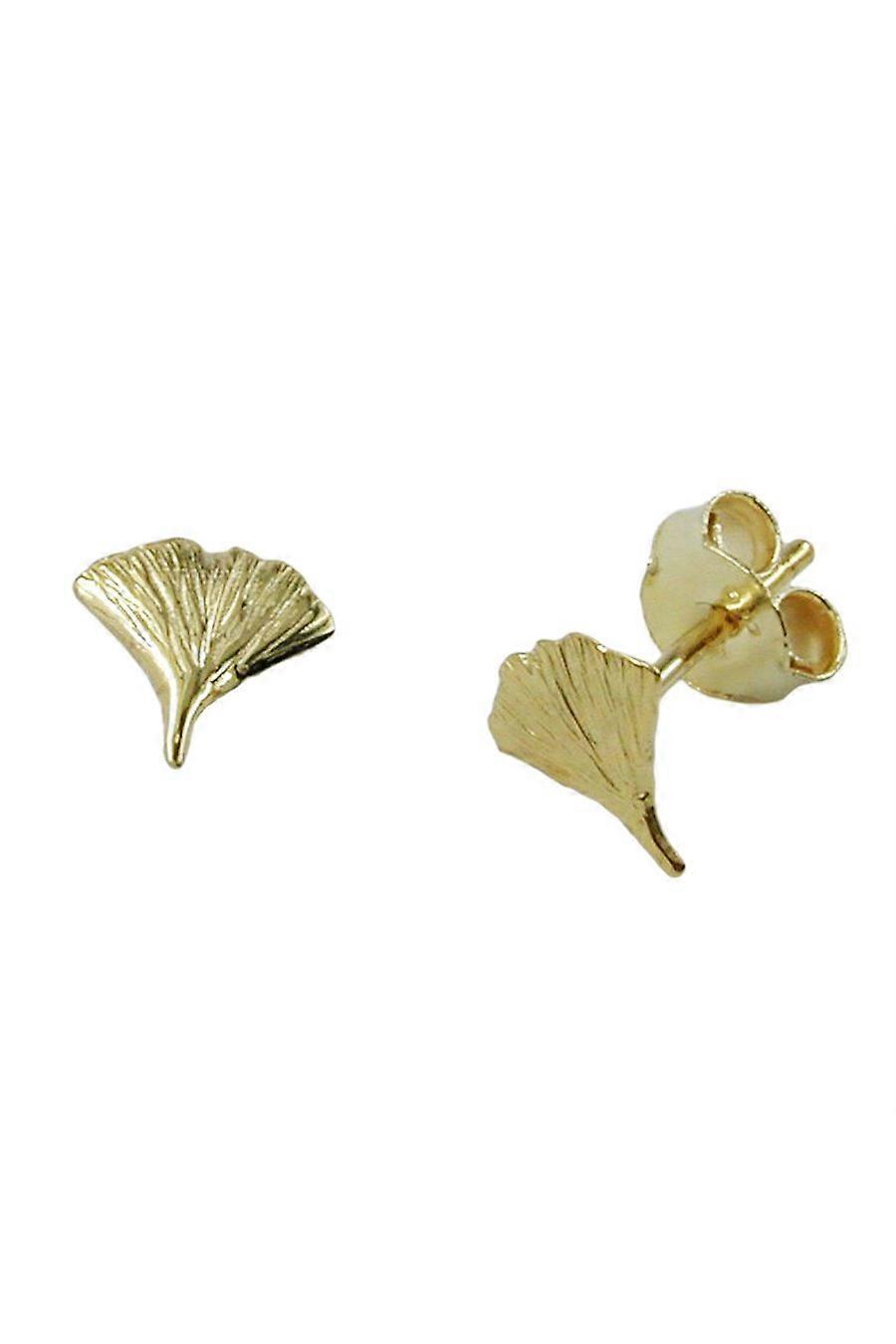 Stud Earrings 7mm Ginkgo Leaf Shiny 9k Gold - Gl430002