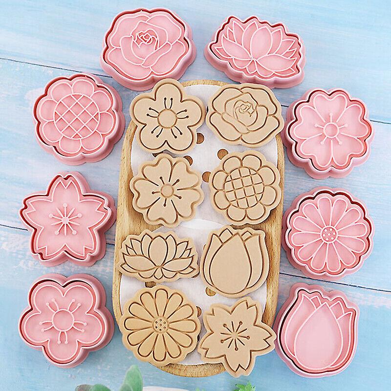 8Pcs Flowers Cookie Mold Set Biscuit Cutters Baking Press Stamp Molds