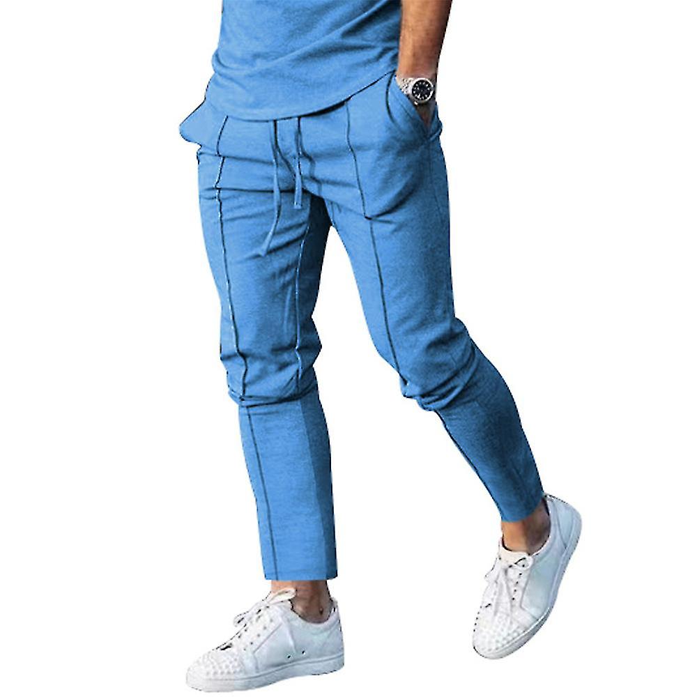 Mens Pants Elastic Waist Drawstring Sweatpants Plain Sports Running Trousers
