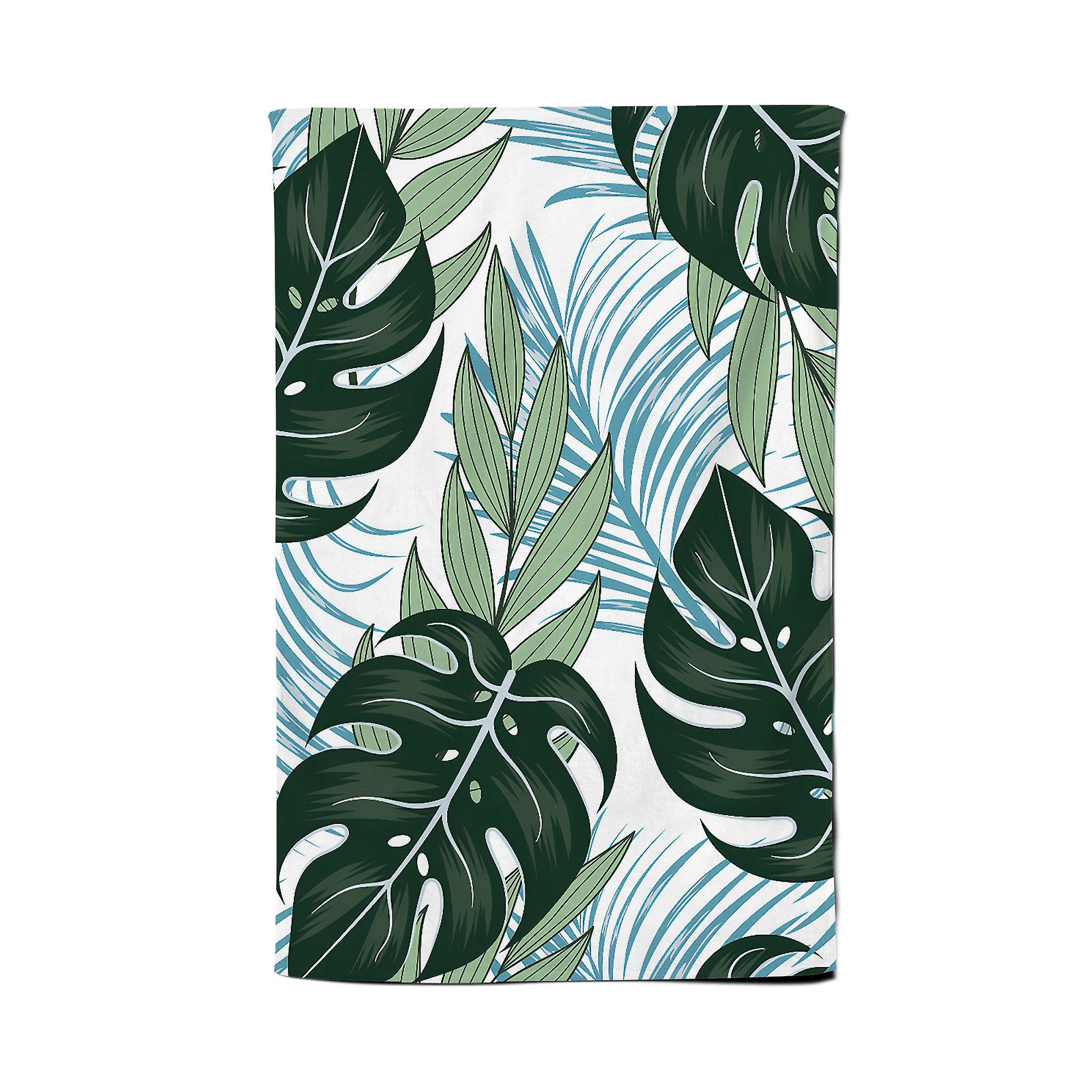 Tropical Pattern With Bright Plants And Flowers Tea Towel