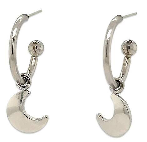 Ti2 Titanium Moon Charm Hoop Earrings - Natural Polished Silver