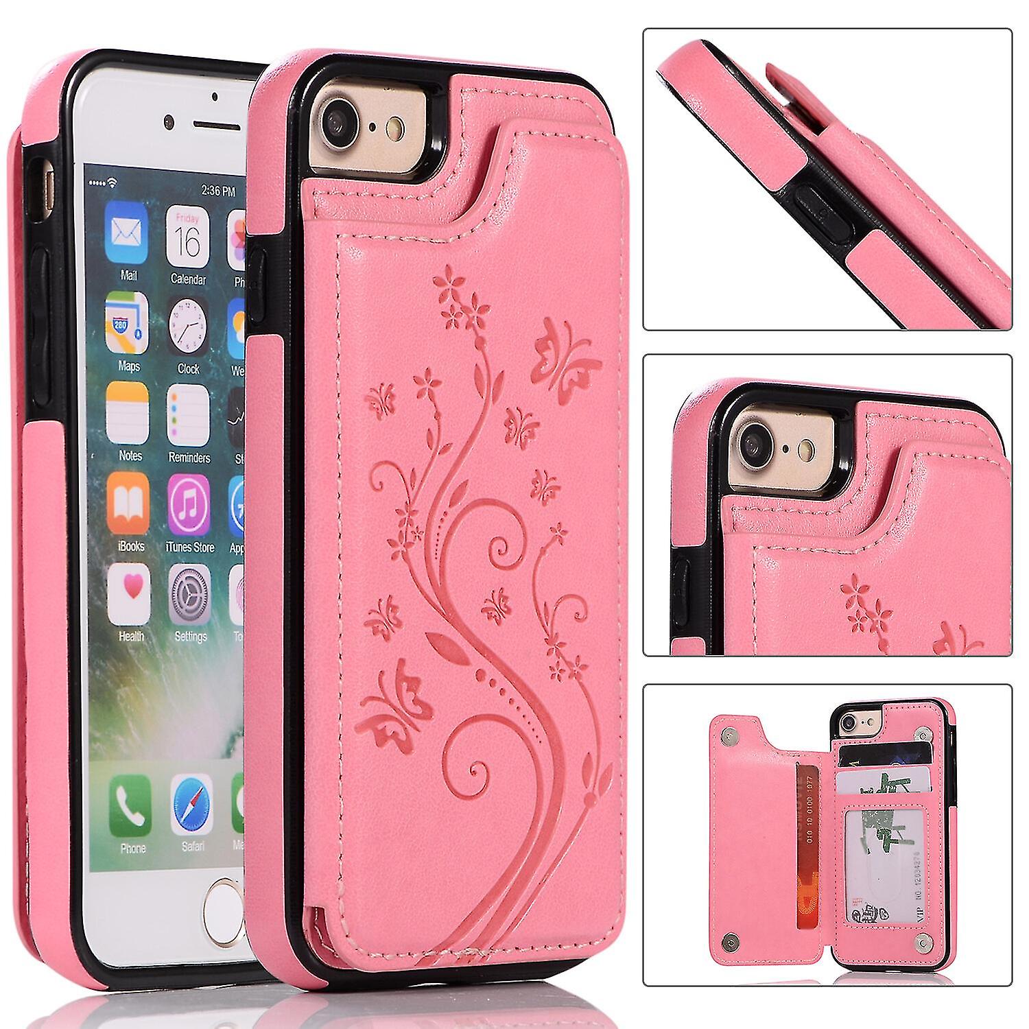  Case Iphone 7 8 Se2 Se3  With Card Holder Pu Leather Butterfly Pattern