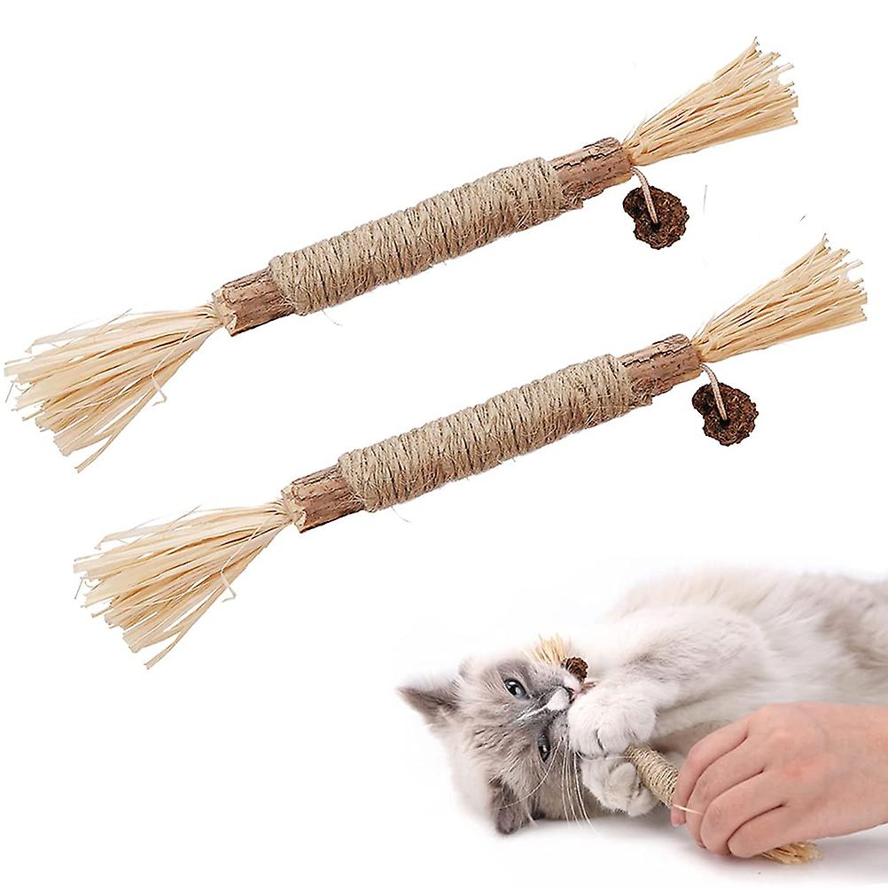 2PCS Cat Toys Kitten Teething Chew Toys Natural Chew Sticks for Pet Teeth Cleaning