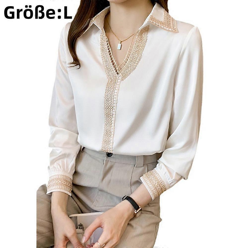 Overhemd met lange mouwen, effen chiffon overhemden, V-hals