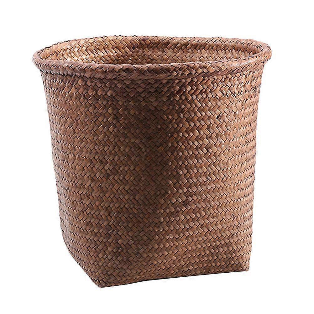 1Pc Straw Woven Wastebasket Practical Trash Can Waste Paper Basket Storage Bin