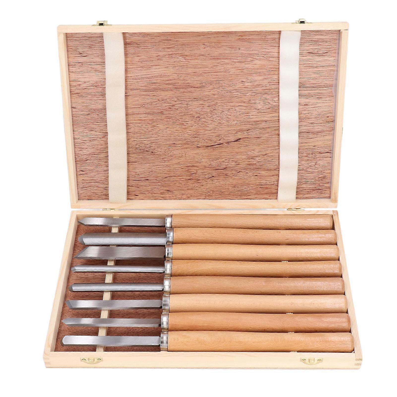8 Pcs Lathe Turning Tool Set 65 Manganese Steel Head Beech Handle Woodworking Chisel Kit with Storage Box