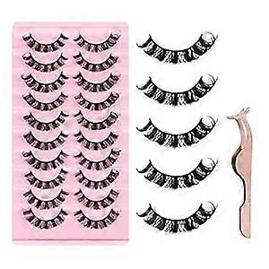 10 Pairs 3D False Eyelashes, Natural Artificial Eyelash Extensions Fake Lashes with Eyelash Clip, D Curl Russian Strip Lashes Wispy Fluffy Lashes for 
