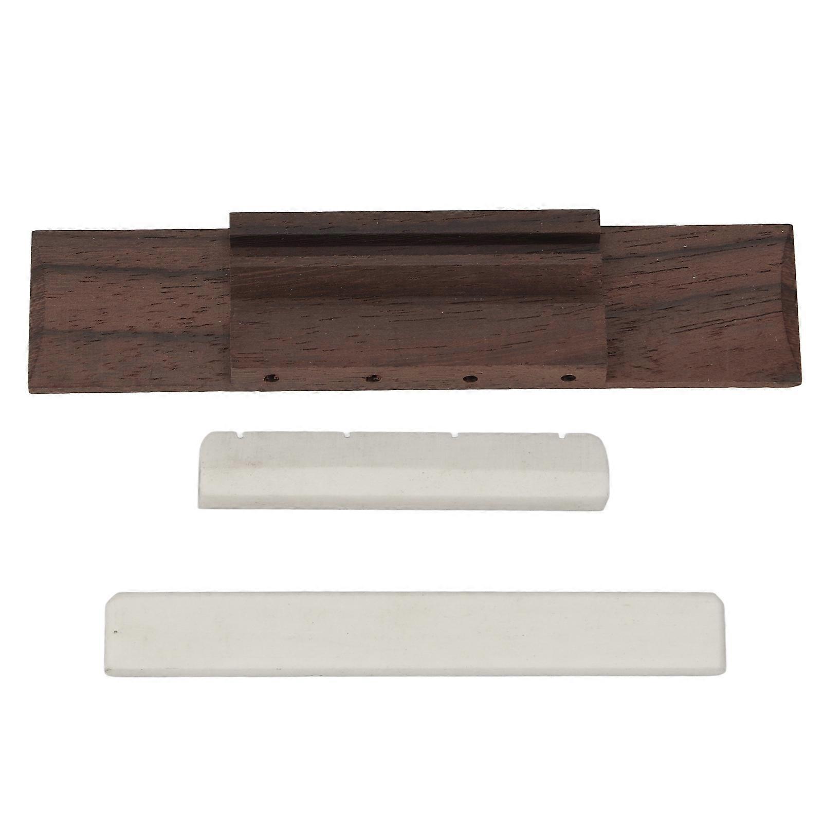 4 String Ukulele Bridge Accurate Shaped Hard Rosewood Retro Guitar Bridge with Cow Bone Saddle Nut