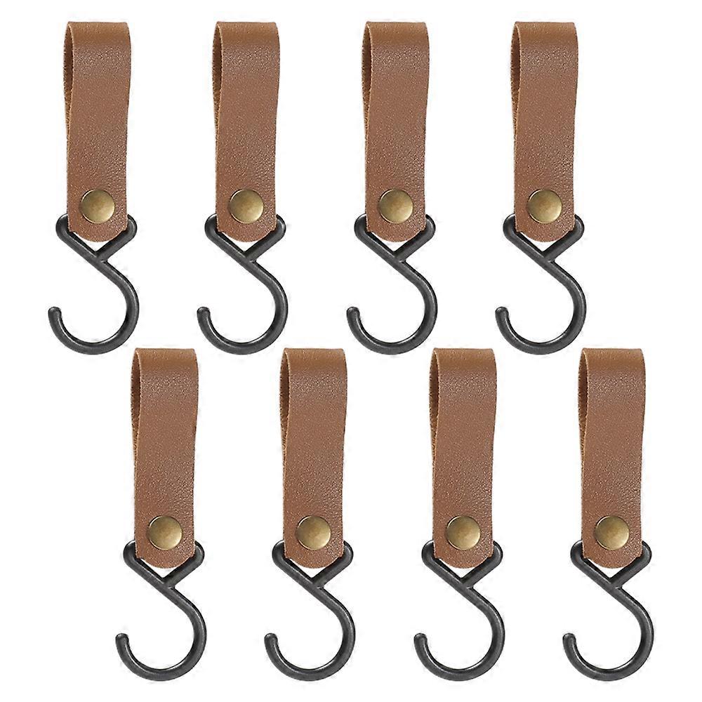 8pcs Leather S-Hooks, Metal Hooks for Hanging, Camping Hook Hanger Stroller Hooks, Leather Hooks