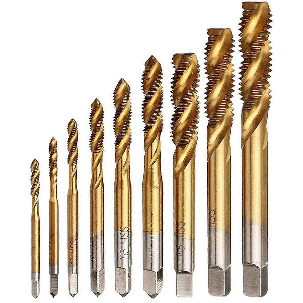 9pcs Machine Screw Tap Set Titanium Spiral Flute Drill M2 M2.5 M3 M4 M5 M6 M8 M10 M12 Thread Tapping Tool