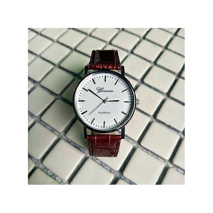 Men Luxury Watches Men Leather Quartz Wristwatch-Brown