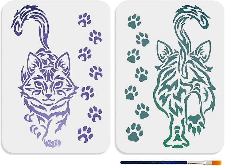 2pcs Walking Cat Stencils 11.78.3inch Cat Paw Prints Stencil with Paint
